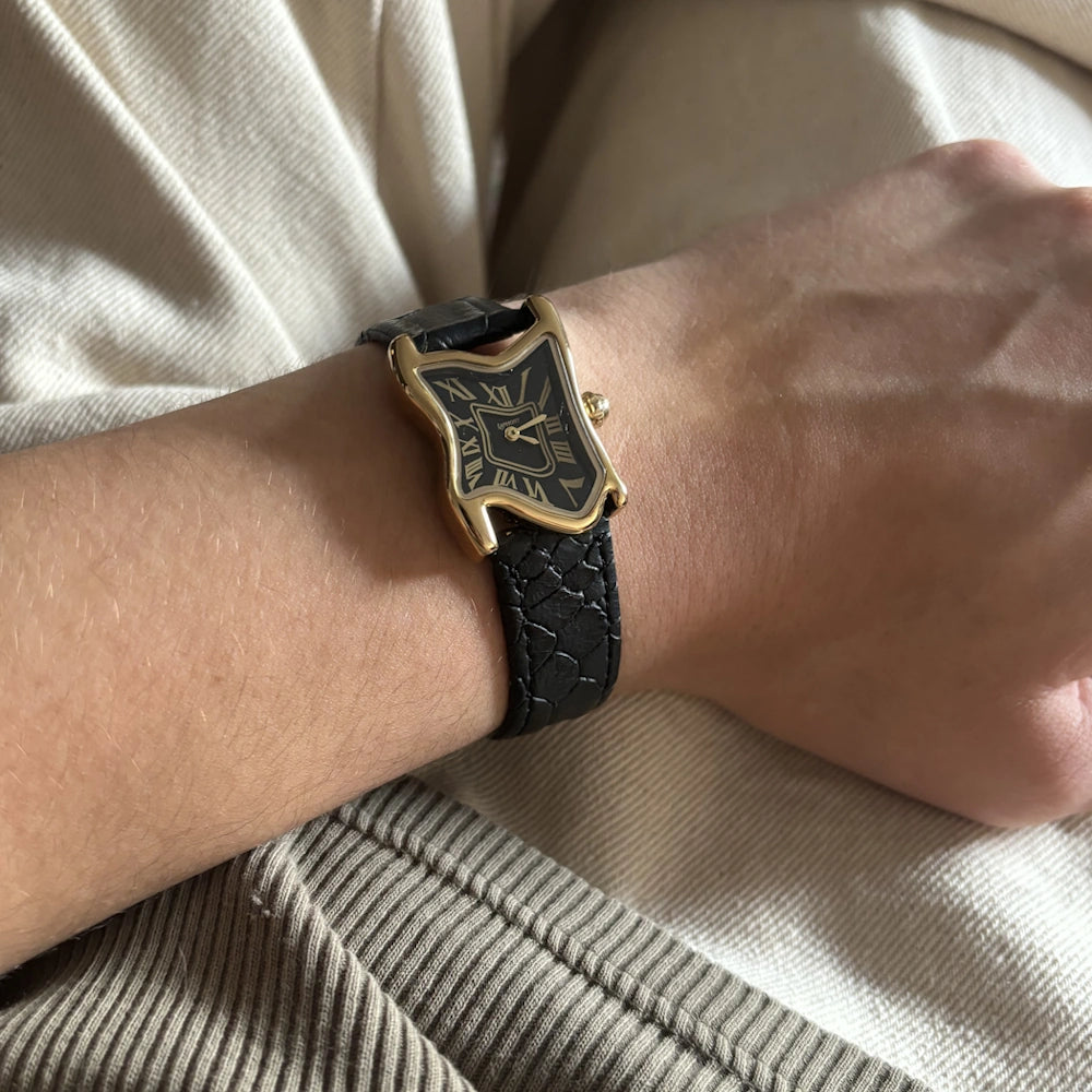 Square Melting Watch Small Gold Black Dial Edition
